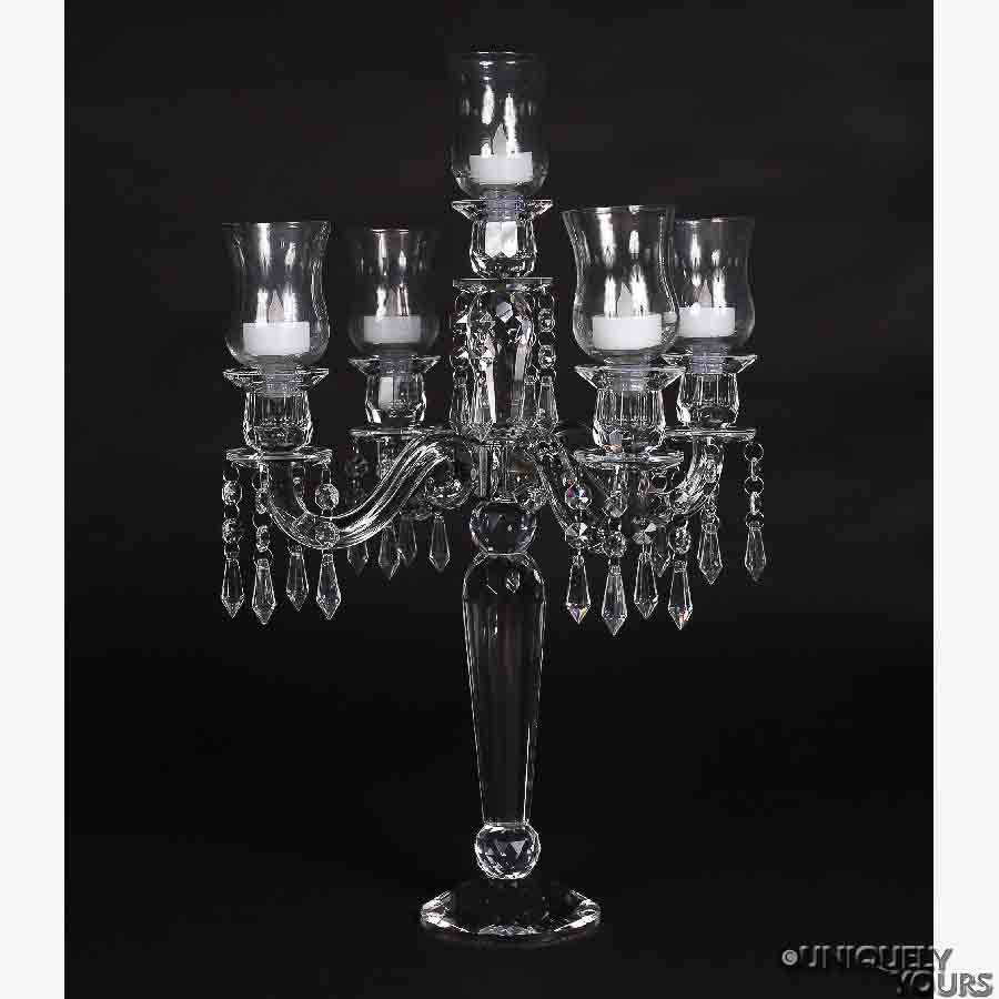 Crystal Candelabra Five Light with Hanging Crystal Beads 15"x 19"H