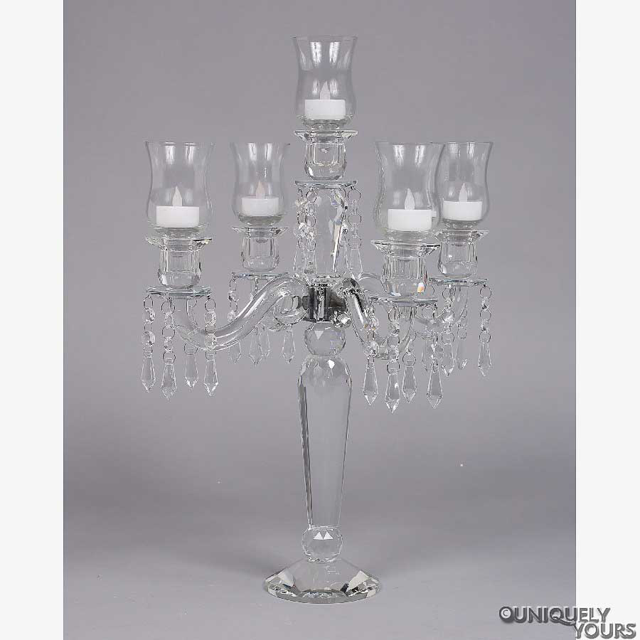 Crystal Candelabra Five Light with Hanging Crystal Beads 15"x 19"H