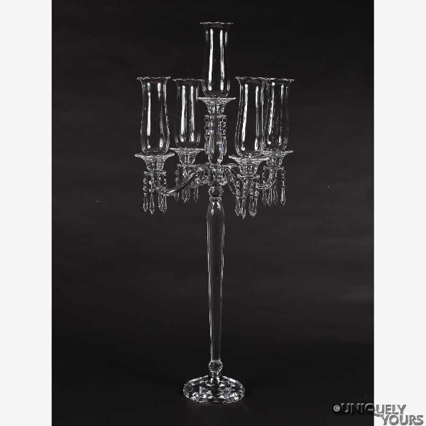 Picture of Crystal Candelabra Five Light with Hurricane Shades | 16"W x 35"H | Item No. 20228 FREE SHIPPING