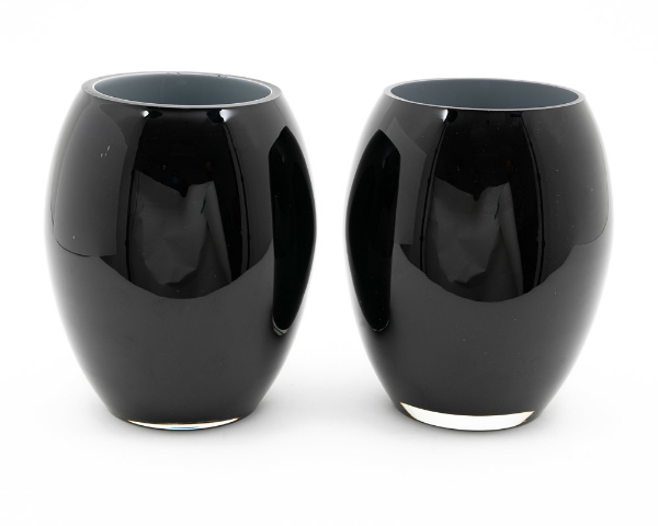 Picture of Black Vase Glass Convex Floral Centerpiece Set/2  | 4"D x 7"H |  Item No. 12207