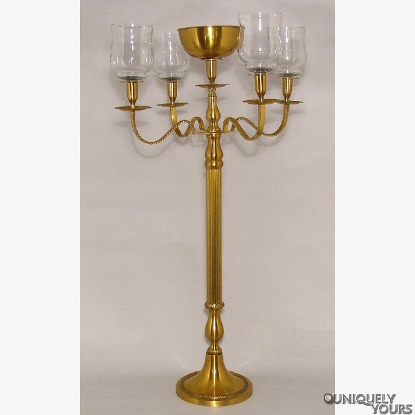 Picture of Antique Gold on Brass Candelabra 4 Light & Bowl + Glass Votives | 16.5"W x 36"H | Item No. 37580