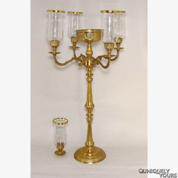 Picture of Antique Gold on Brass Candelabra 4 Light & Bowl or 5 Lights | 18.5"W x 34"H | Item No. 37593