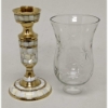 Picture of Brass Candle Holder with Mother Of Pearl Inlay Clear Cut Glass Shade Set/2  | 4.5"Dx13"H |  Item No. 03636