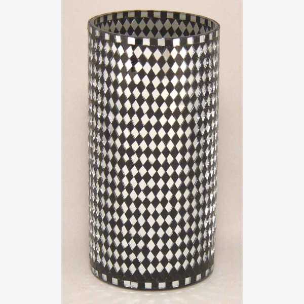 Picture of Black Vase Mosaic Glass Cylinder with Diamond Shape Black & Mirror Chips | 5"Dx10"H | Item No. 21213