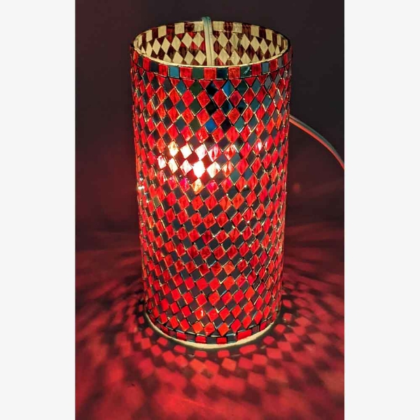Picture of Red Vase Mosaic Glass Cylinder with Diamond Shape Red & Mirror Chips | 5"Dx10"H | Item No. 22213