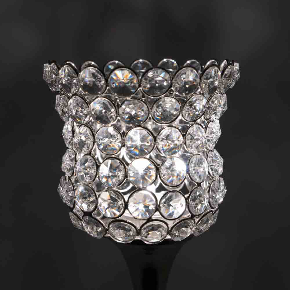 Crystal Bead Votive Candle Holder with Nickel Finish Stem 11"H 16168