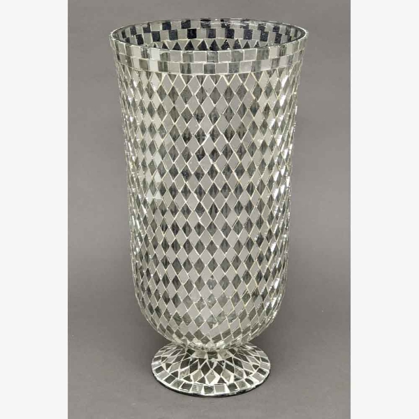 Picture of Silver Vase Mosaic Glass with Diamond Shape Clear & Mirror Chips | 6.75"Dx13.5"H | Item No. 23217