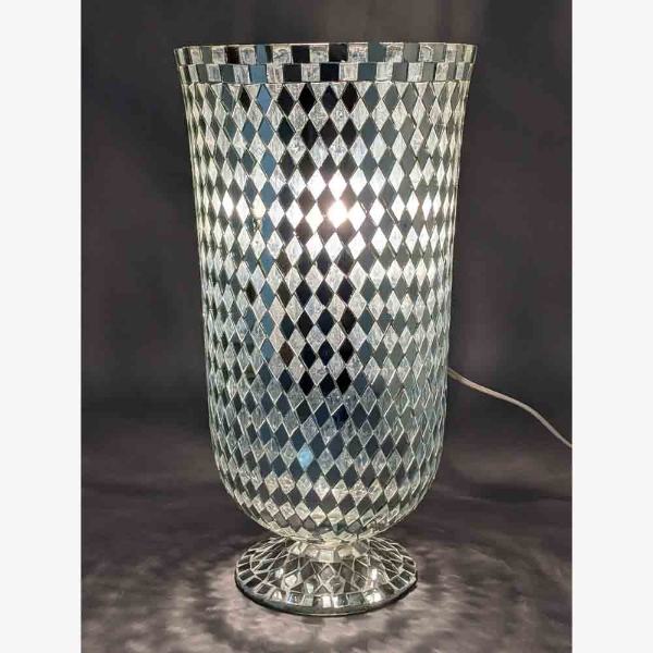 Picture of Silver Vase Mosaic Glass with Diamond Shape Clear & Mirror Chips | 6.75"Dx13.5"H | Item No. 23217