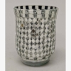Picture of Silver Vase Glass Hurricane Shape Glass & Mirror Chips in Mosaic Pattern Set/2  | 4.5"Dx6"H | Item No. 23231