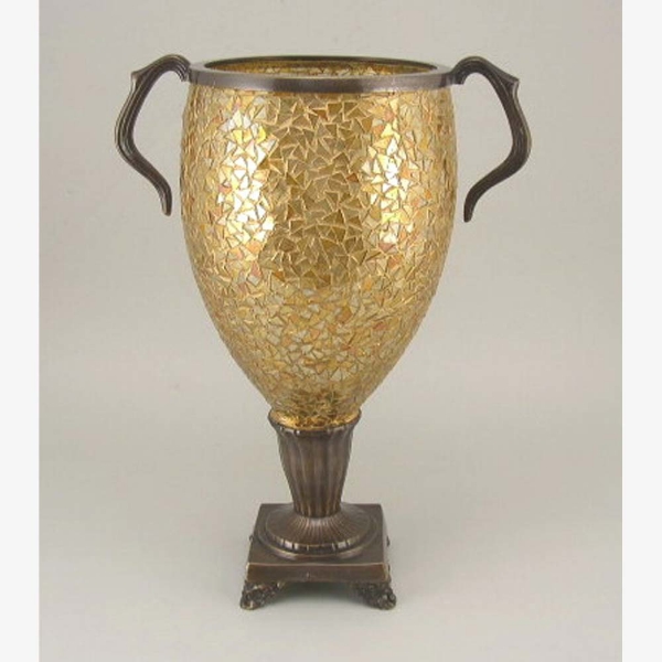 Picture of Gold Vase Mosaic Glass Cone Metal Base with Handles  | 8"Dx16.5"H |  Item No. 66131