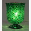 Picture of Green Vase or Votive Candle Holder Glass Green chips in Mosaic Pattern Set/2  | 4"Dx6"H | Item No. 67106