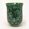 Picture of Green Vase or Votive Candle Holder Glass Hurricane Shape Mosaic Pattern Set/2   |4"Dx6"H | Item No. 67111