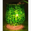 Picture of Green Vase or Votive Candle Holder Glass Hurricane Shape Mosaic Pattern Set/2  | 3.5"Dx5"H | Item No. 67112
