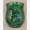 Picture of Green Vase or Votive Candle Holder Glass Hurricane Shape Mosaic Pattern Set/2  | 3.5"Dx5"H | Item No. 67112