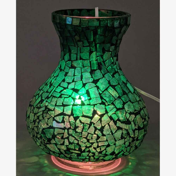 Picture of Green Vase Mosaic Glass Bubble Bottom Centerpiece  | 7"Dx10"H |  Item No. 67114