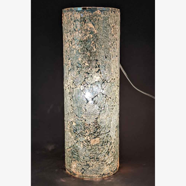 Picture of Silver Vase Mosaic Glass Cylinder with Pearl Beads Centerpiece | 6.25"Dx18"H | Item No. 24411