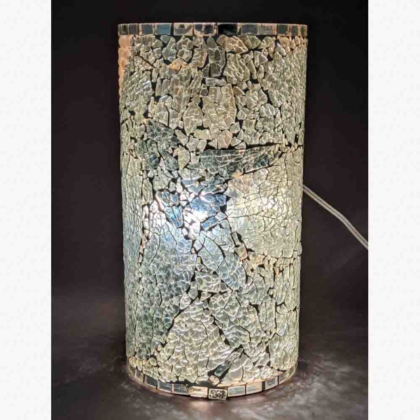 Picture of Silver Vase Mosaic Glass Cylinder with Pearl Beads Centerpiece | 6.25"Dx10"H | Item No. 24412