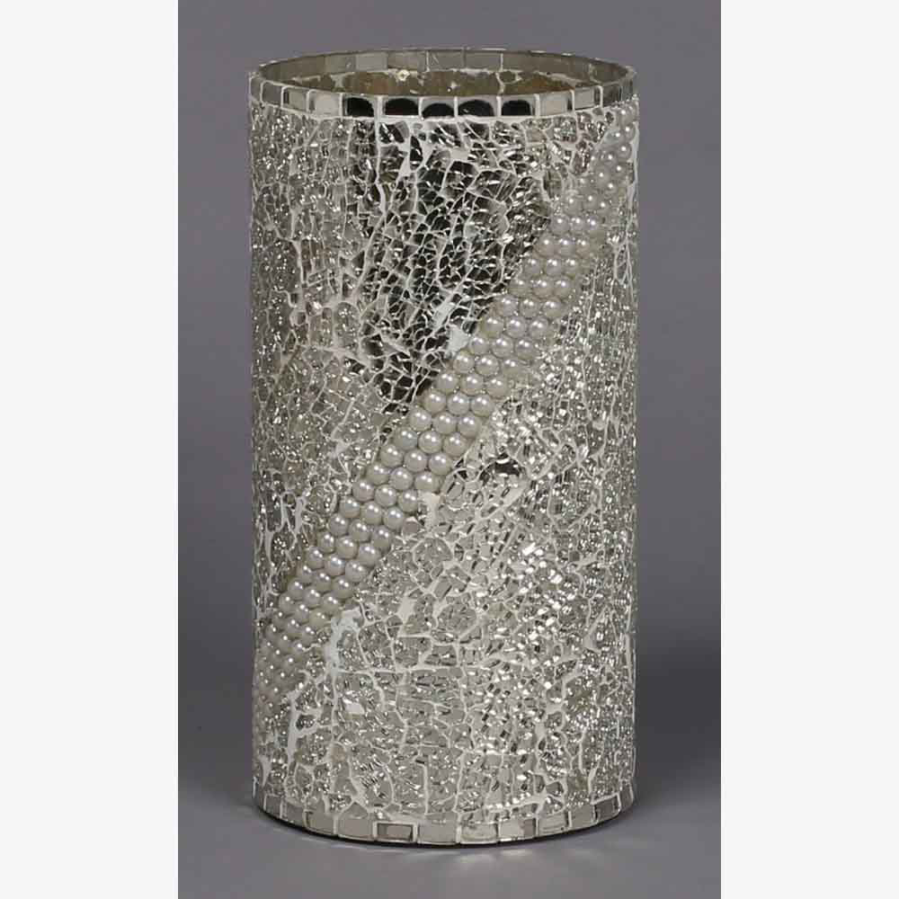 Silver Mirror Mosaic Vase with Pearls 10"H 24412,Uniquely Yours. Transform your space into a