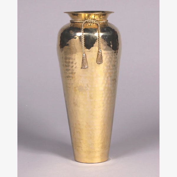 Picture of Brass Vase Tapered Hammered with Rope Tie Centerpiece | 8"Dx17"H |  Item No. 05037