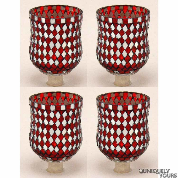 Picture of Peg Votive Candle Holder Mirror Mosaic Red Set of 4  |3"Dx4.25"H|  Item No.22264