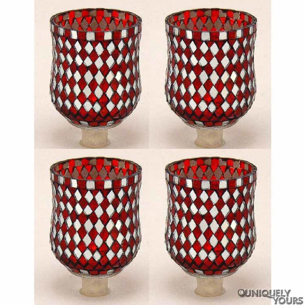 Picture of SOLD Peg Votive Candle Holder Mirror Mosaic Red Set of 4  |3"Dx4.25"H|  Item No.22264
