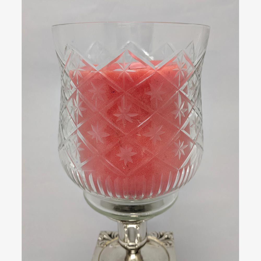 Glass Peg Votive Candle Holder with Crosshatch and Star Etching Set of