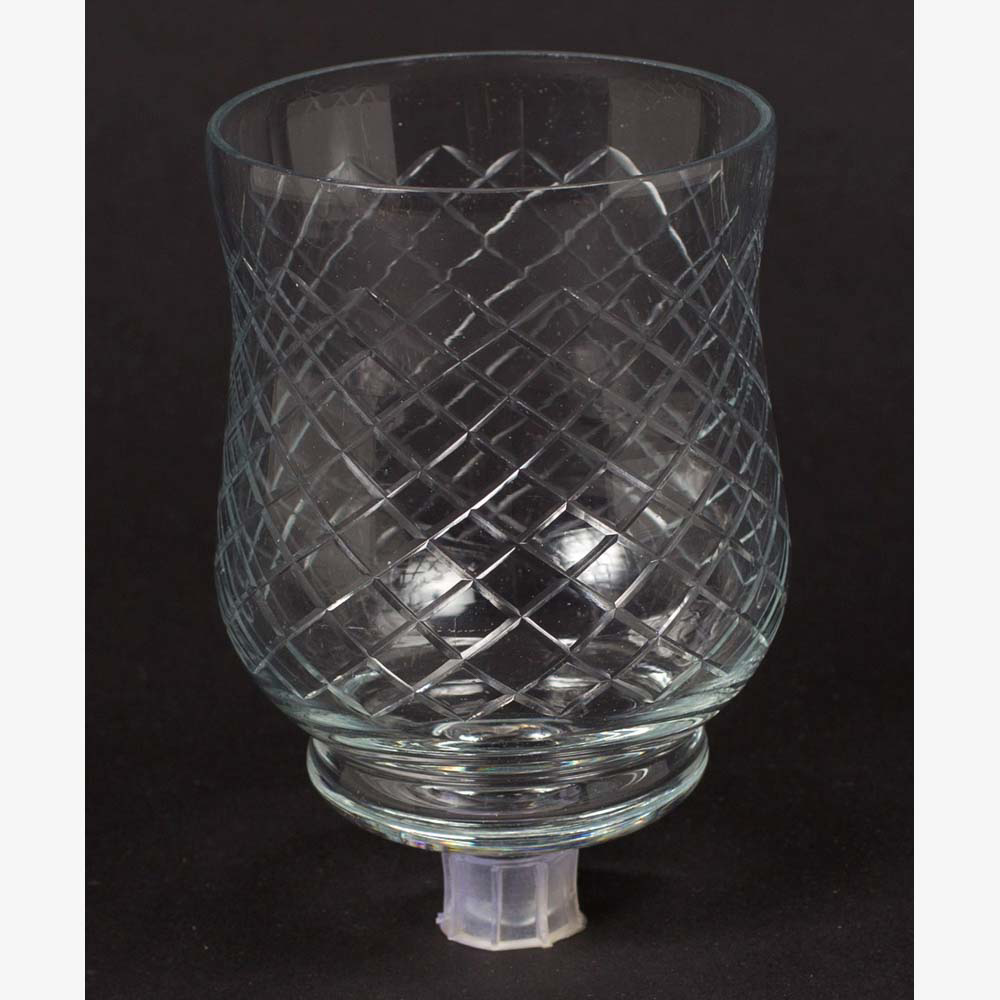 Glass Peg Votive Candle Holder with Crosshatch Etching Set of 2 3.75