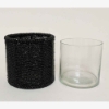 Picture of Black Bead Votive Candle Holder with Glass Insert Set of 2 | 4"Dx4"H | Item No. 20415