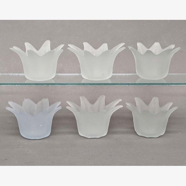 Picture of Votive Candle Holder Frosted Glass Lily Shaped Set of 6  |4.25"Dx2.5"H|  Item No.28302