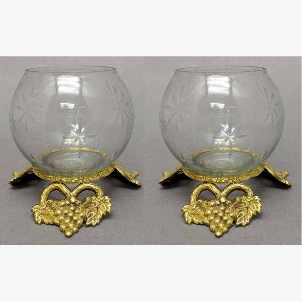 Picture of SOLD Votive Candle Holder Glass Votive on Brass Grape Base Set of 2  |5"Dx3.5"H|  Item No.09043