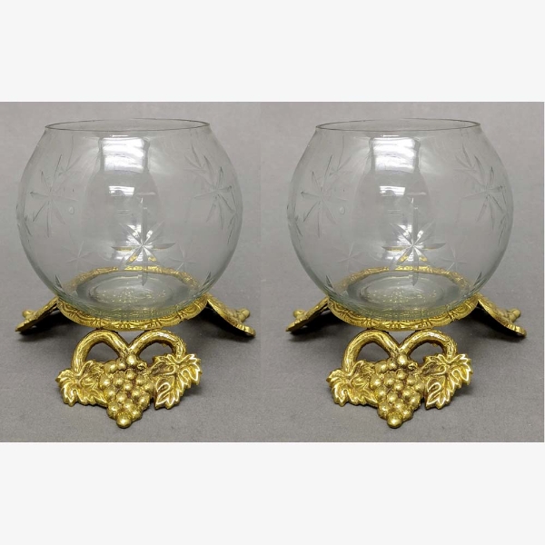 Picture of Votive Candle Holder Glass Votive on Brass Grape Base Set of 2  |5"Dx3.5"H|  Item No.09043