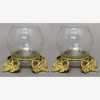 Picture of Brass Four Leaf Stand with Clear Glass Sphere Votive Holder  Set of 2  |5.00"D x 5.50"H|   Item No.09044