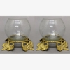 Picture of SOLD Brass Four Leaf Stand with Clear Glass Sphere Votive Holder  Set of 2  |5"D x 5.50"H|   Item No.09044