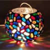 Picture of Votive Candle Holder Brass Stand w/ Multi Color Mosaic Sphere | 5.00"D x 7.50"H | Item No.90351