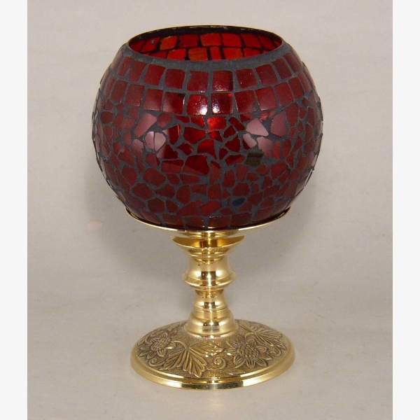 Picture of Votive Candle Holder Red Mosaic Ball on Brass Base  |5"Dx7.5"H|  Item No.90353
