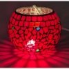 Picture of Votive Candle Holder Red Mosaic Ball on Brass Base  |5"Dx7.5"H|  Item No.90353