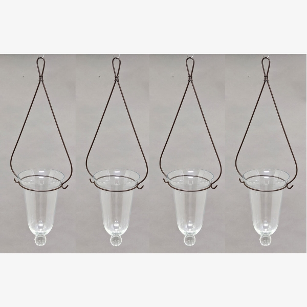 Picture of Hanging Votive Holder Clear Glass Black Metal Wire Hanger Set of 4 |3"Dx13"High|  Item No.20001