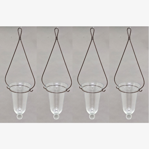 Picture of SOLD Hanging Votive Holder Clear Glass Black Metal Wire Hanger Set of 4 |3"Dx13"High|  Item No.20001