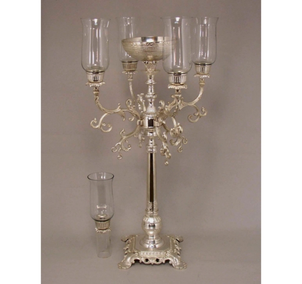 Picture of Silver Plated Aluminum Candelabra 4 Light & Bowl or 5 Light | 17.5"W x 34"H | Item No. 51595