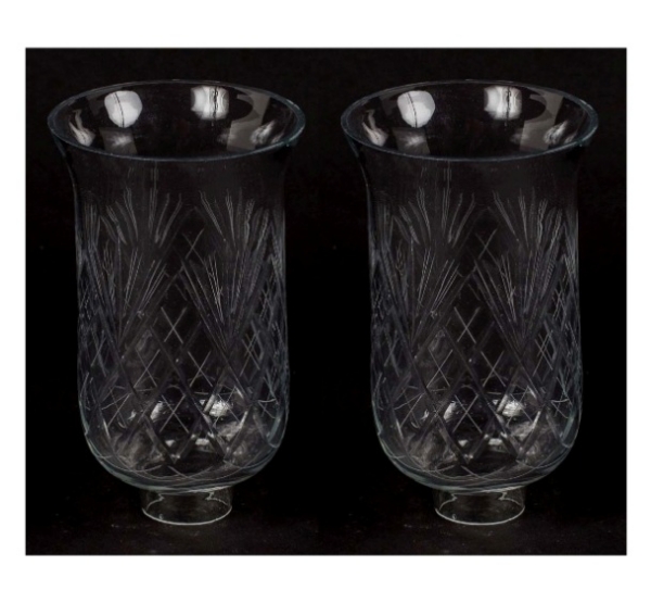 Picture of Etched Glass Hurricane Shade for Candle Holders Set/2 | 4.5"Dx7"H |  Item No. 20152X  SOLD AS IS