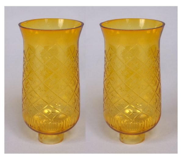 Picture of Amber Glass Hurricane Shade Mesh Cut for Candle Holders or Candelabras Set/2  | 4"Dx8"H |  Item No. 20186