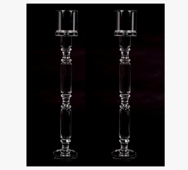 Picture of Crystal Candle Holder- Faceted Cylinder Stem for Pillar or Taper Candle  Set/2 | 5.5"Diax28"High |  Item No. 20223