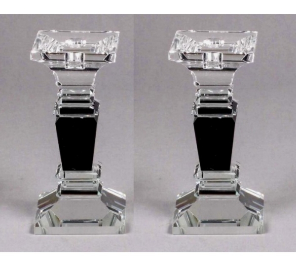 Picture of Crystal Candle Holders Contemporary Square with Black Stem Set/2  | 4"Base x 8"High |  Item No. 20256