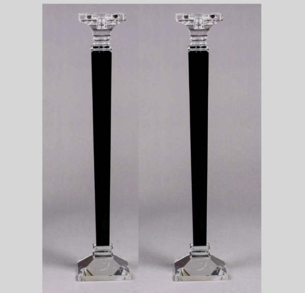 Picture of Crystal Candle Holders Contemporary Square with Black Stem Set/2  | 4.5"Base x 24"High |  Item No. 20251
