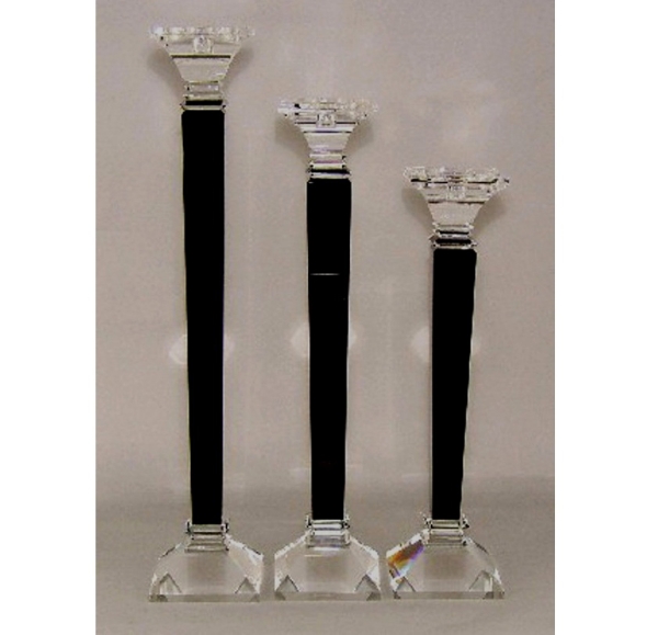 Picture of Crystal Candle Holders Contemporary with Black Stem Graduated Set/3  | 4.5"Base  18"-21"-24"H |  Item No. 20257