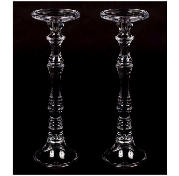 Picture of Clear Glass Candle Holder For Pillar or Taper Candles Set/2  | 5"Dx16.75"H |  Item No. 10001