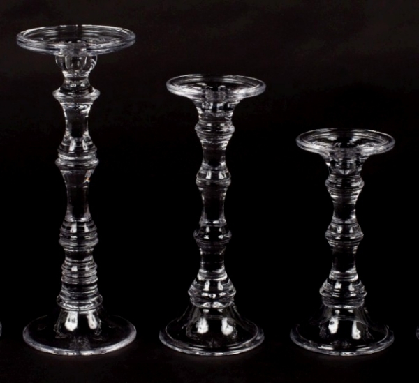 Picture of Clear Glass Candle Holder For Pillar or Taper Candle Set/3  | 5"D, 9"-11.5"-13.75"H |  Item No. 10006
