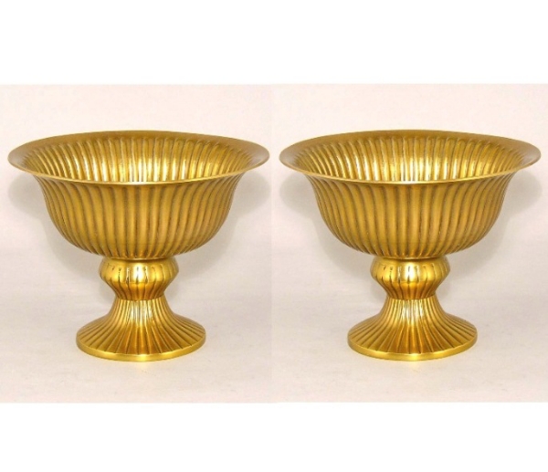 Picture of Compote Bowl Vase Gold Aluminum Revere Fluted Pedestal Base  Set/2 | 8"D x 6"H | Item No. 51362