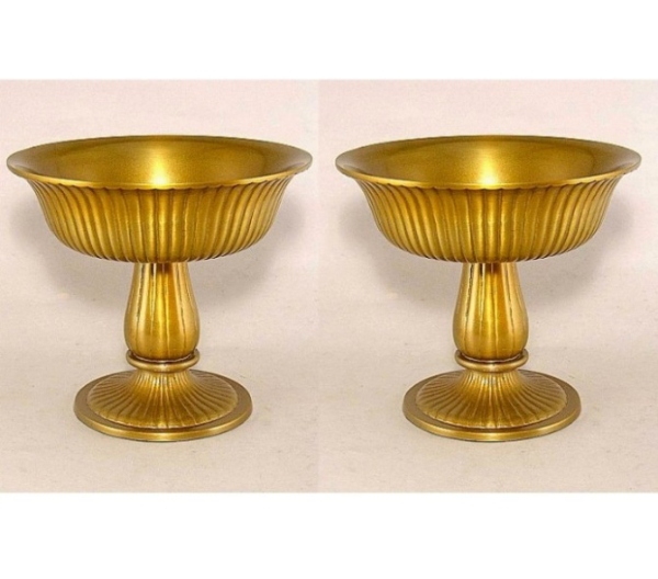 Picture of Compote Bowl Vase Gold Aluminum Revere Fluted Pedestal  Set/2 | 8"D x 6.5"H | Item No. 51402