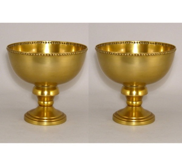 Picture of Antique Gold Compote Bowl Bead Border on Top Rim Set/2 | 8"D x 7.75"H | Item No. 51452
